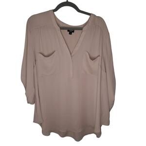 Torrid Harper Tan Beige 3/4 Roll Tab Sleeve Sheer Top Women Plus 3X Pockets
